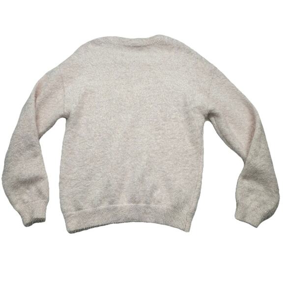 Holiday Time Womens Large Sweater Light Pink Reindeer Bells Sequins Fuzzy - Picture 7 of 7